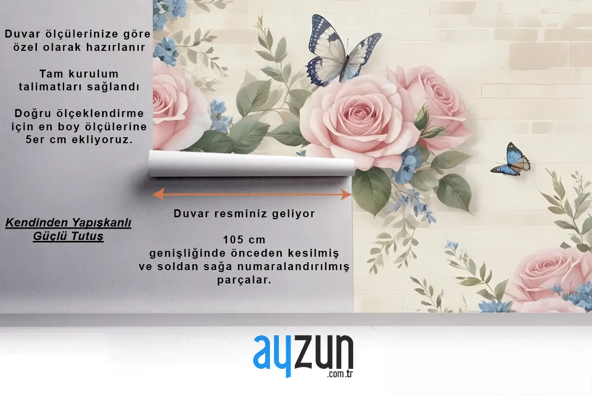 Vintage Pastel Pembe Çiçekli Duvar Kağıdı 