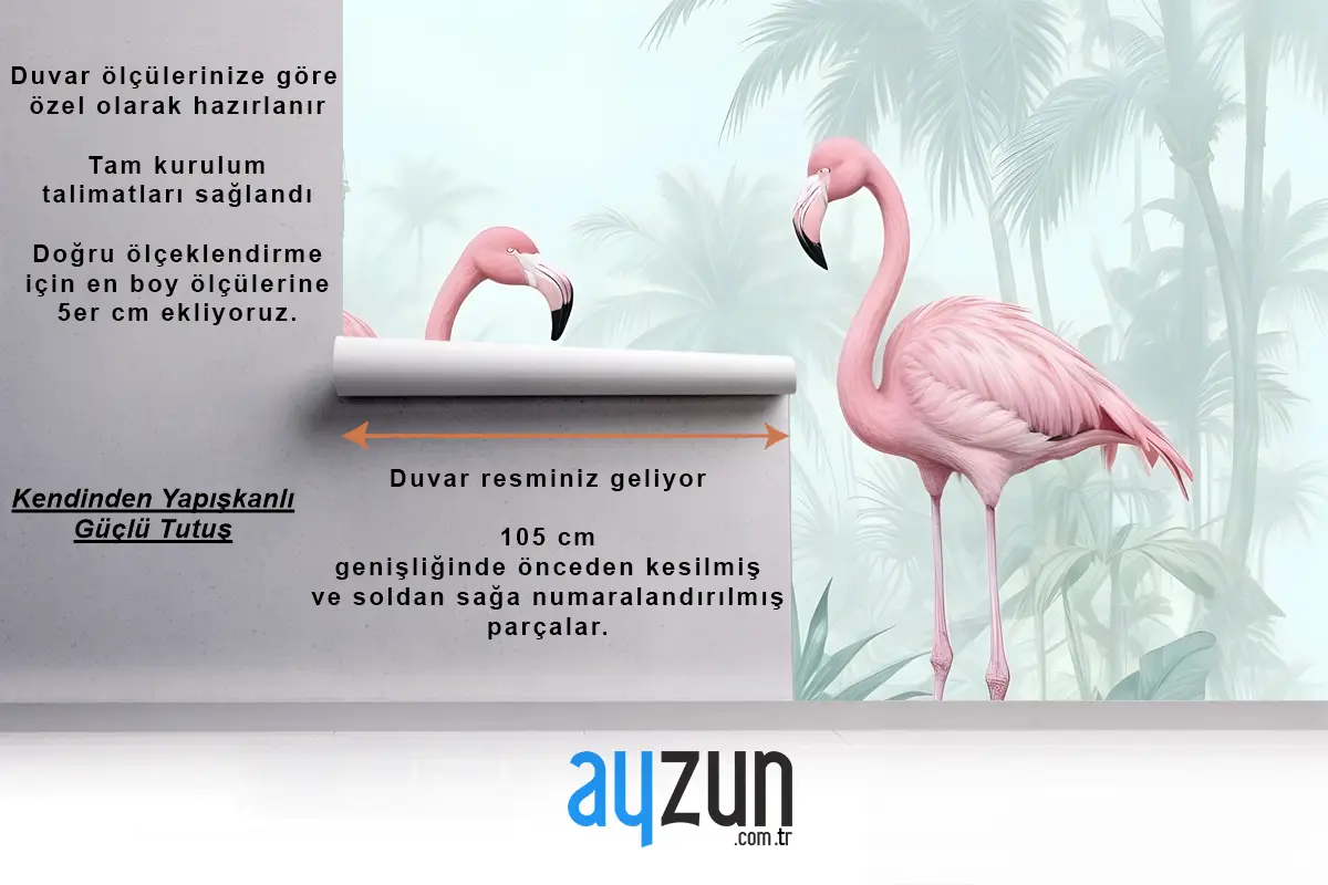 Tropikal Yapraklı Vintage Pembe Flamingo Duvar Kağıdı