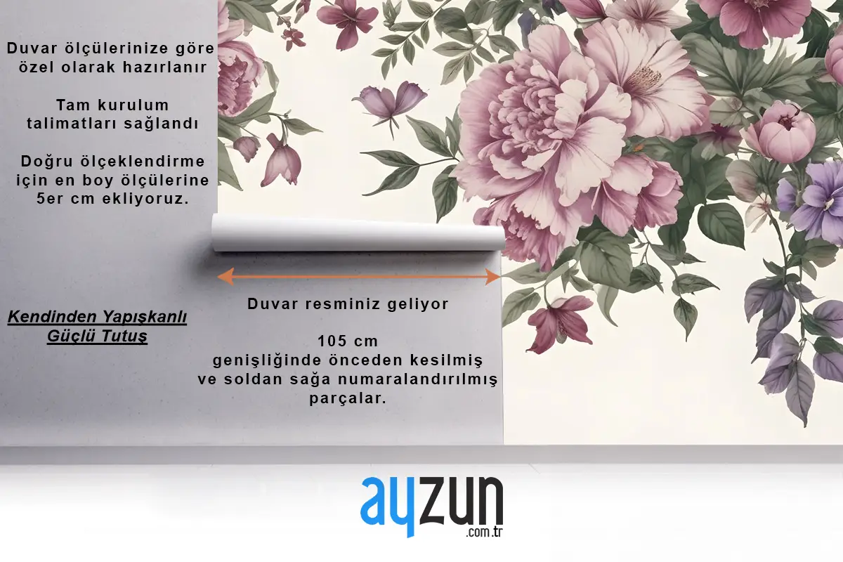 Vintage Pembe Çiçekli Sanat Duvar Kağıdı 