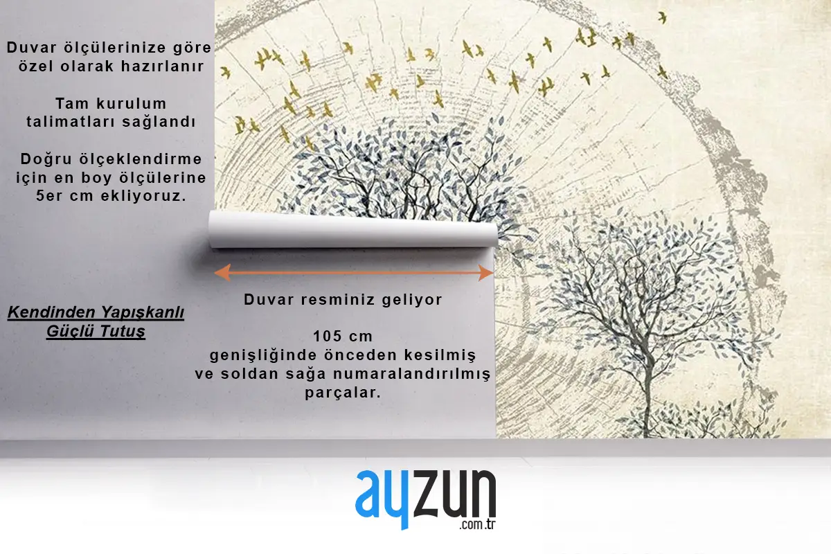 Vintage Tarz Ağaç Dalları Ve Geyikler Duvar Kağıdı