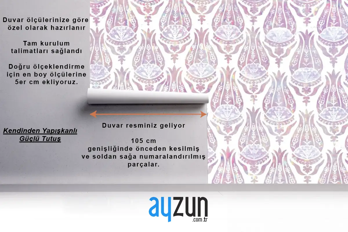 Vintage Lale Holografik Desenli Yemek Odası Duvar Kağıdı