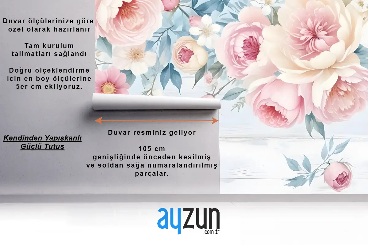 Vintage Suluboya Pembe Çiçekler Duvar Kağıdı