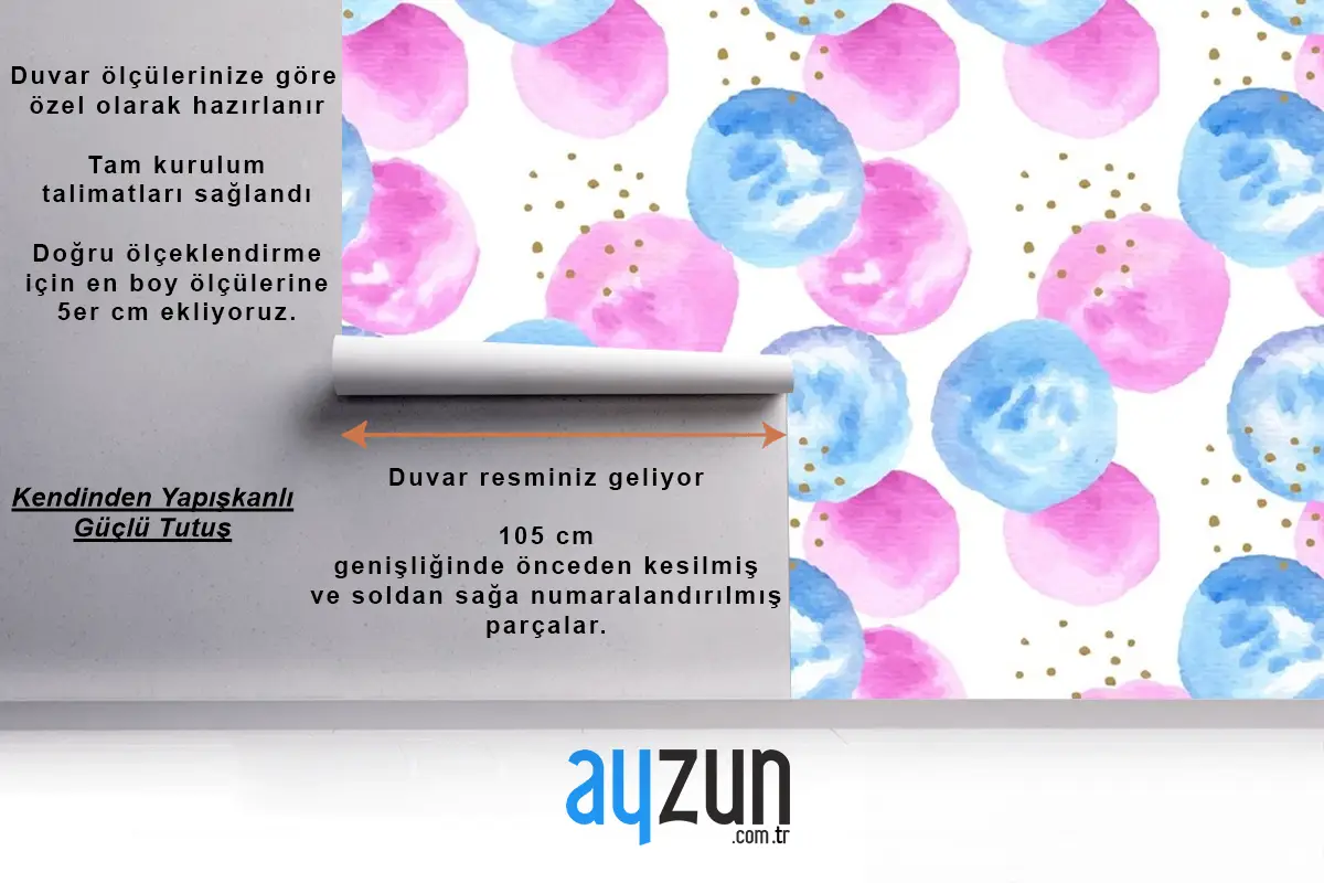 Suluboya Soyut Dairesel Noktalar Dikişsiz Desen Çocuk Odası Duvar Kağıdı