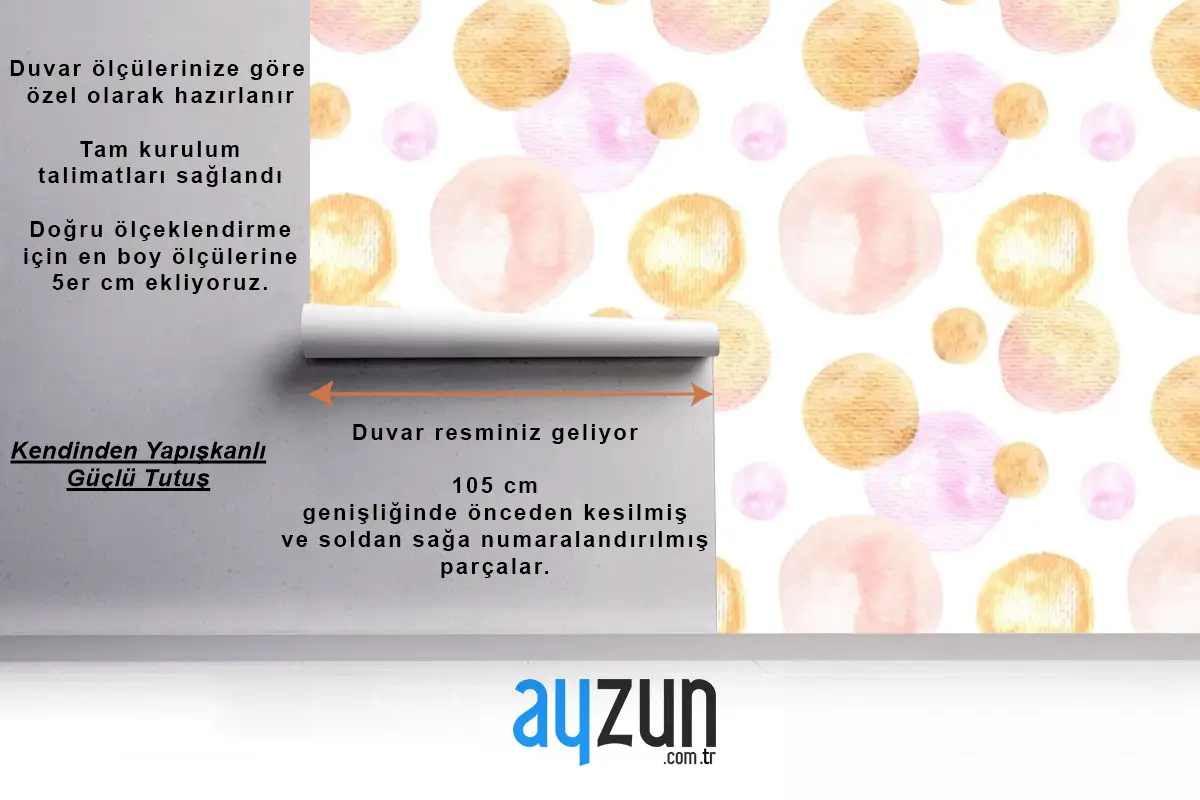 Suluboya Soyut Dairesel Noktalar Dikişsiz Desen Çocuk Odası Duvar Kağıdı