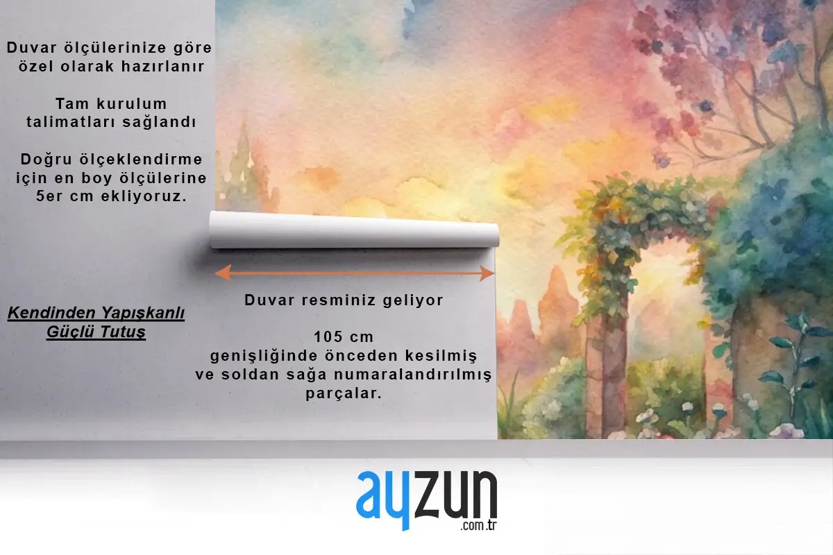 Çiçek Bahçesi Çocuk Odası Duvar Kağıdı  İçeren Suluboya Arka Plan