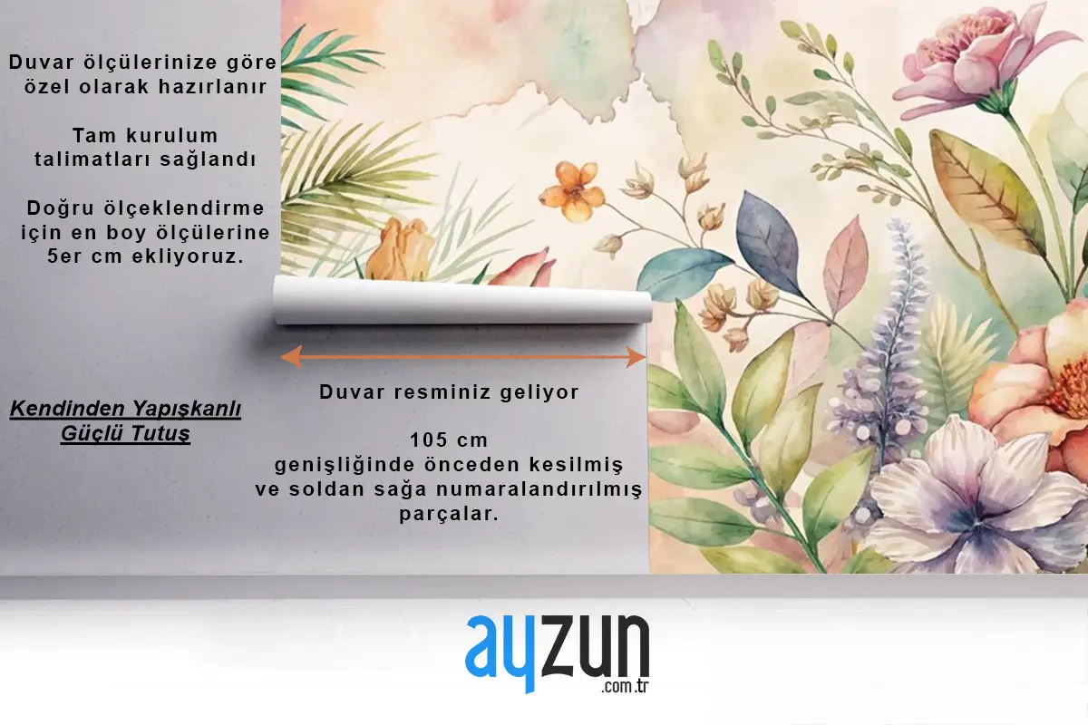 Çiçekler Ve Yemyeşil Bitkiler İçeren Suluboya Arka Plan Duvar Kağıdı