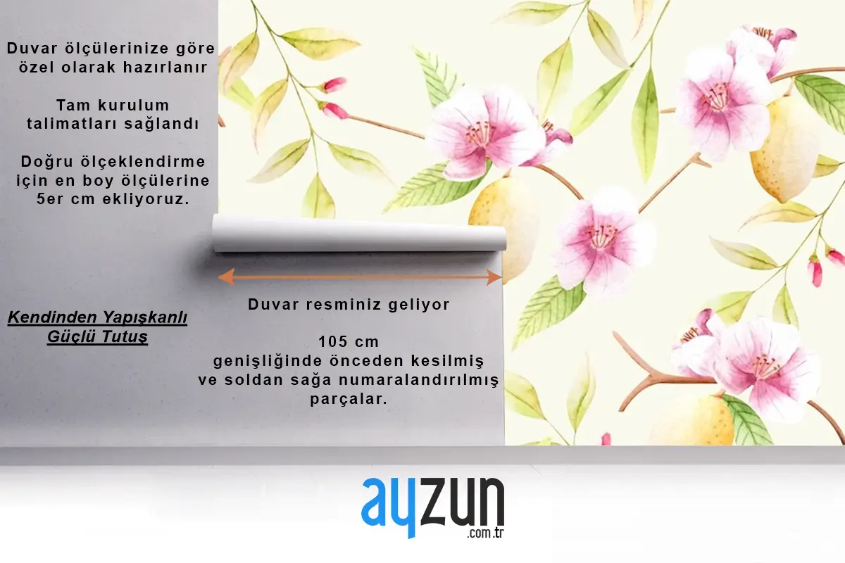 Çiçekli Suluboya Arka Plan Mutfak Duvar Kağıdı