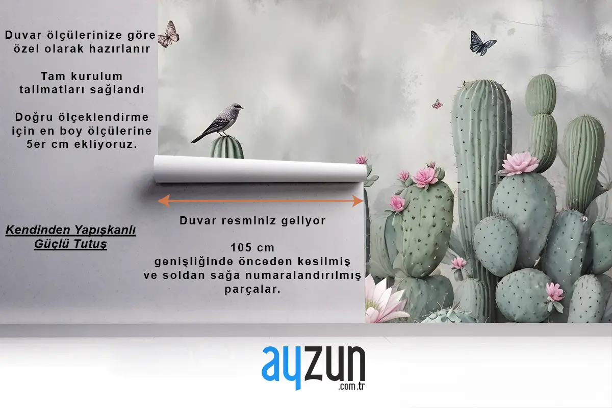 Çiçekli Suluboya Kaktüs Duvar Kağıdı