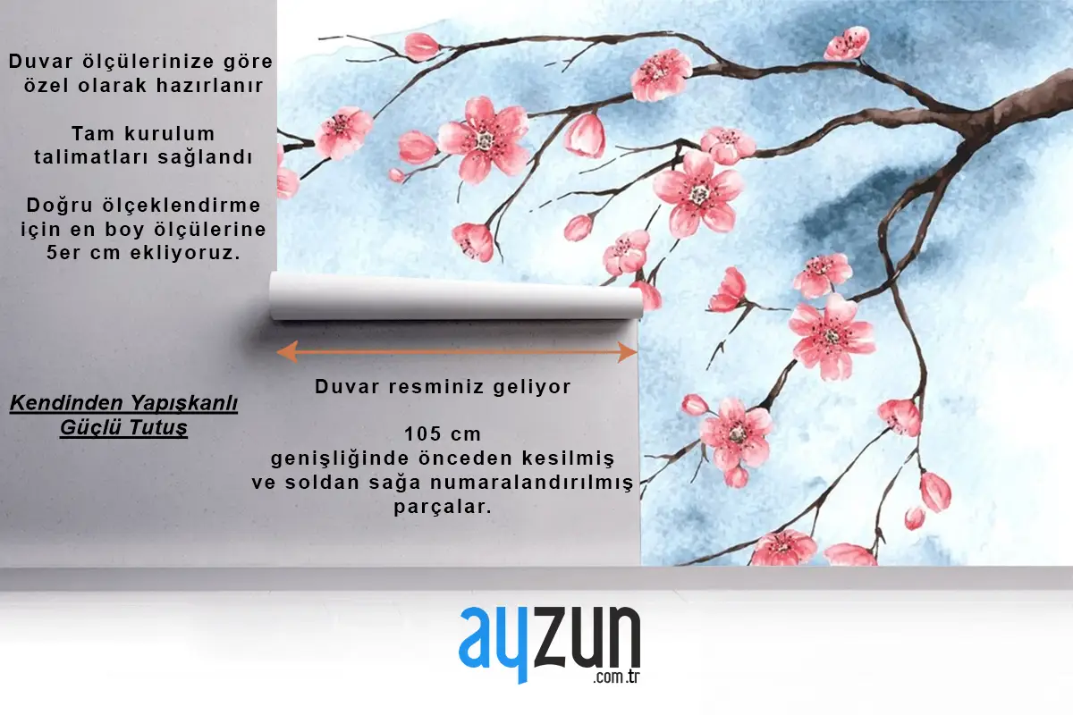 Suluboya Kiraz Çiçeği Çocuk Odası Duvar Kağıdı 