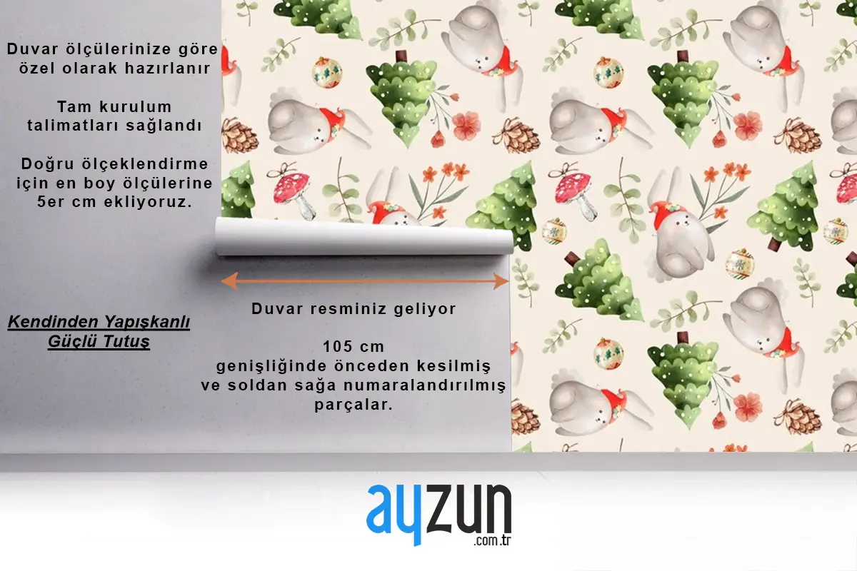 Suluboya Noel Desen Tasarım Yemek Odası Duvar Kağıdı