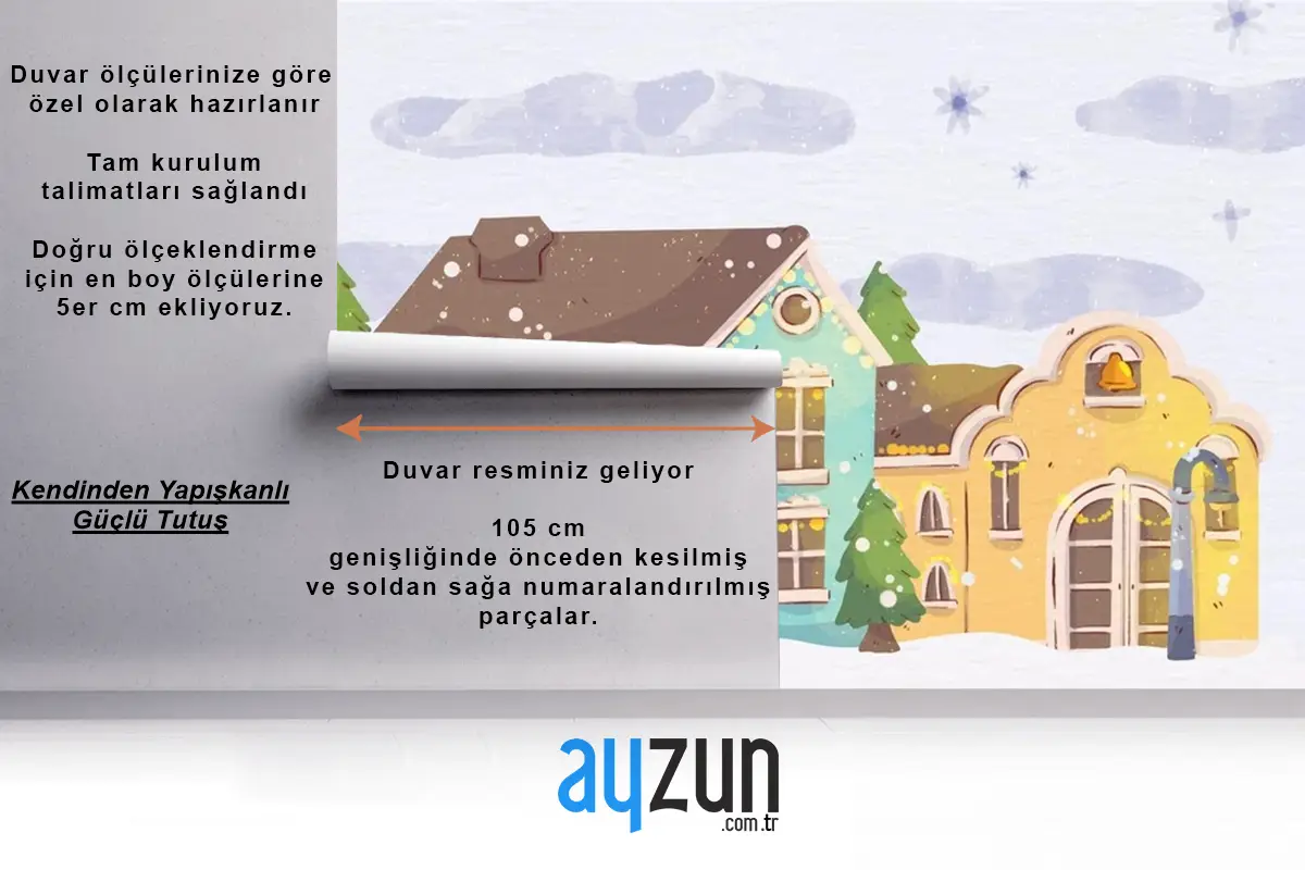 Suluboya Noel Kasabası Çocuk Odası Duvar Kağıdı