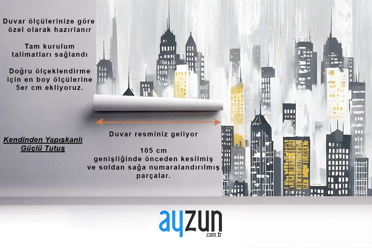 Suluboya Şehir Silueti Duvar Kağıdı 