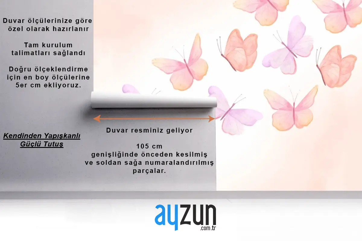 Suluboya Renkli Kelebek Arka Plan Çocuk Odası Duvar Kağıdı 