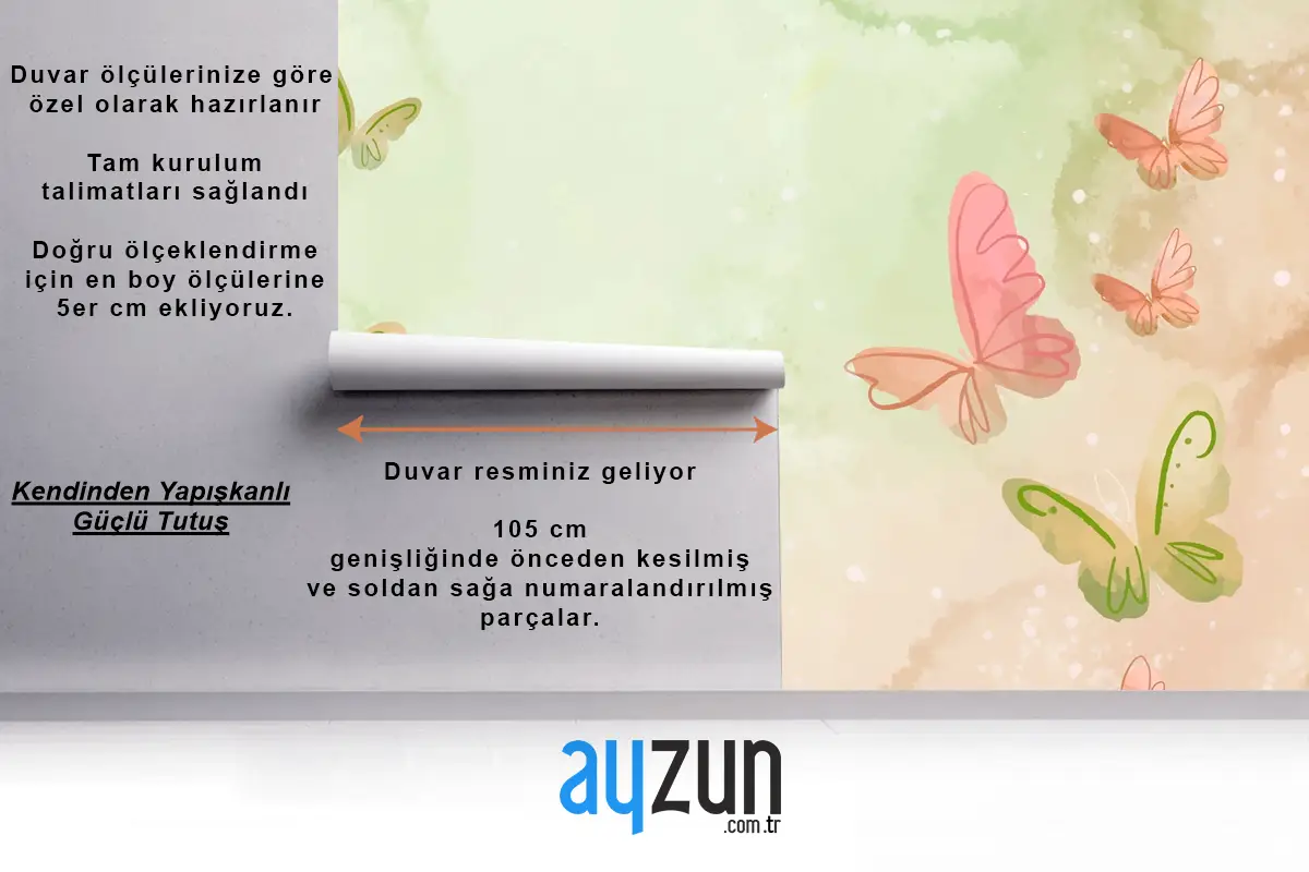 Suluboya Renkli Kelebek Arka Plan Çocuk Odası Duvar Kağıdı 