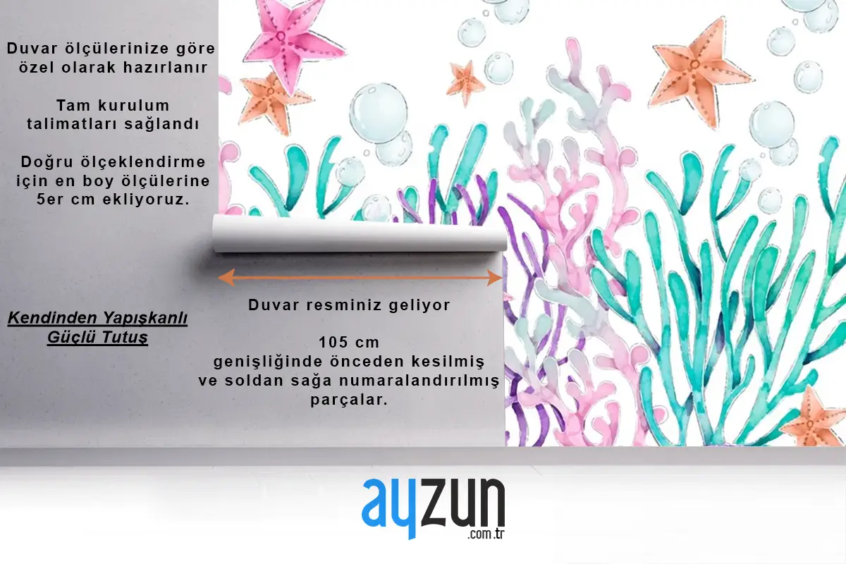 Suluboya Renkli Mercan Arka Plan Çocuk Odası Duvar Kağıdı 