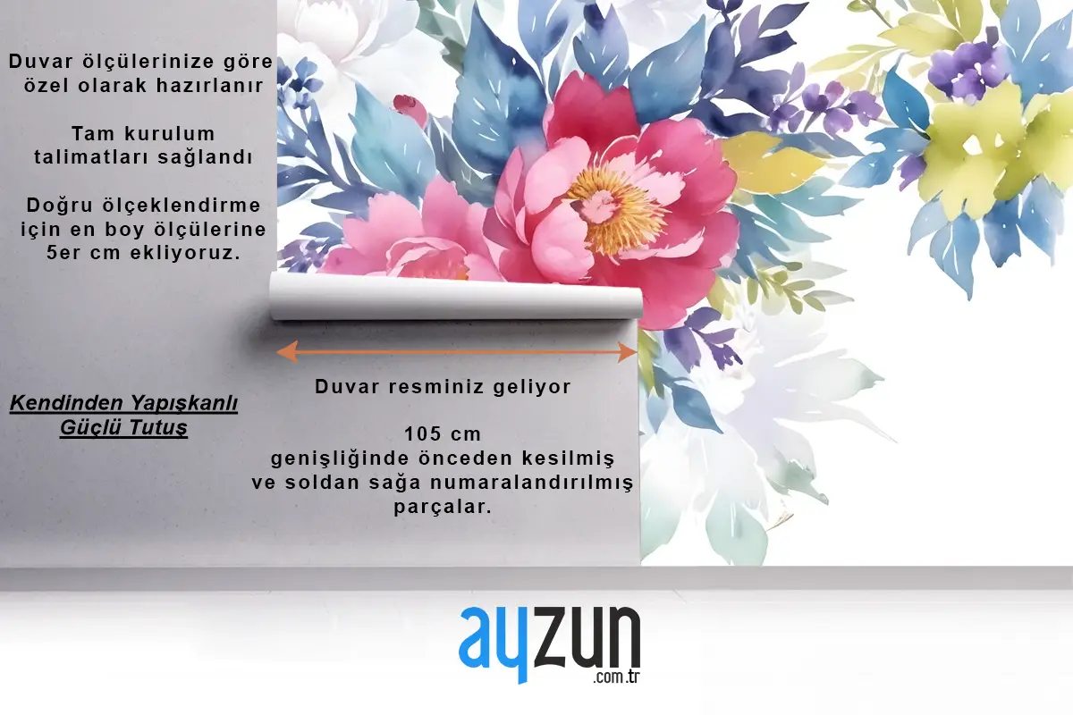 Suluboya Renkli Şakayık Çiçekleri Duvar Kağıdı 