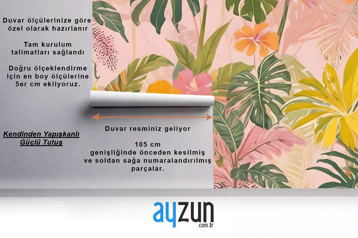 Suluboya Renkli Yaz Tropikal Yaprak Duvar Kağıdı