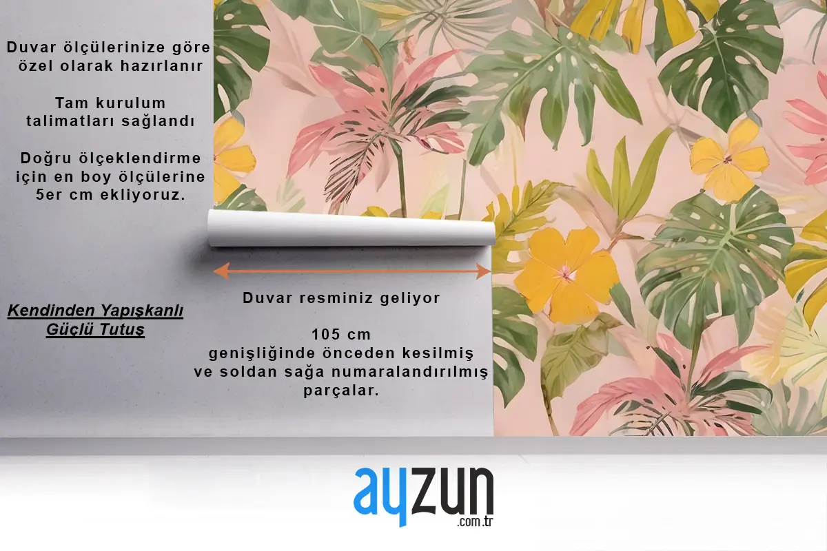 Suluboya Renkli Yaz Tropikal Yaprak Yatak Odası Duvar Kağıdı