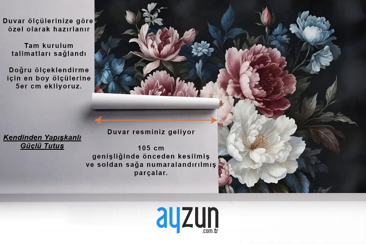 Suluboya Koyu Şakayık Çiçek Duvar Kağıdı 