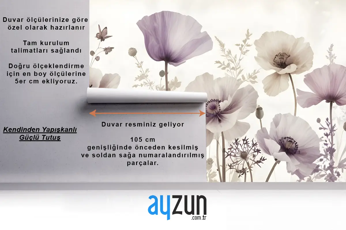 Suluboya Koyu Haşhaş Çiçek Duvar Kağıdı