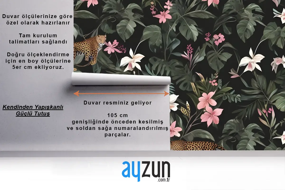 Leopar Duvar Kağıdı  Ile Suluboya Koyu Tropikal Sanat
