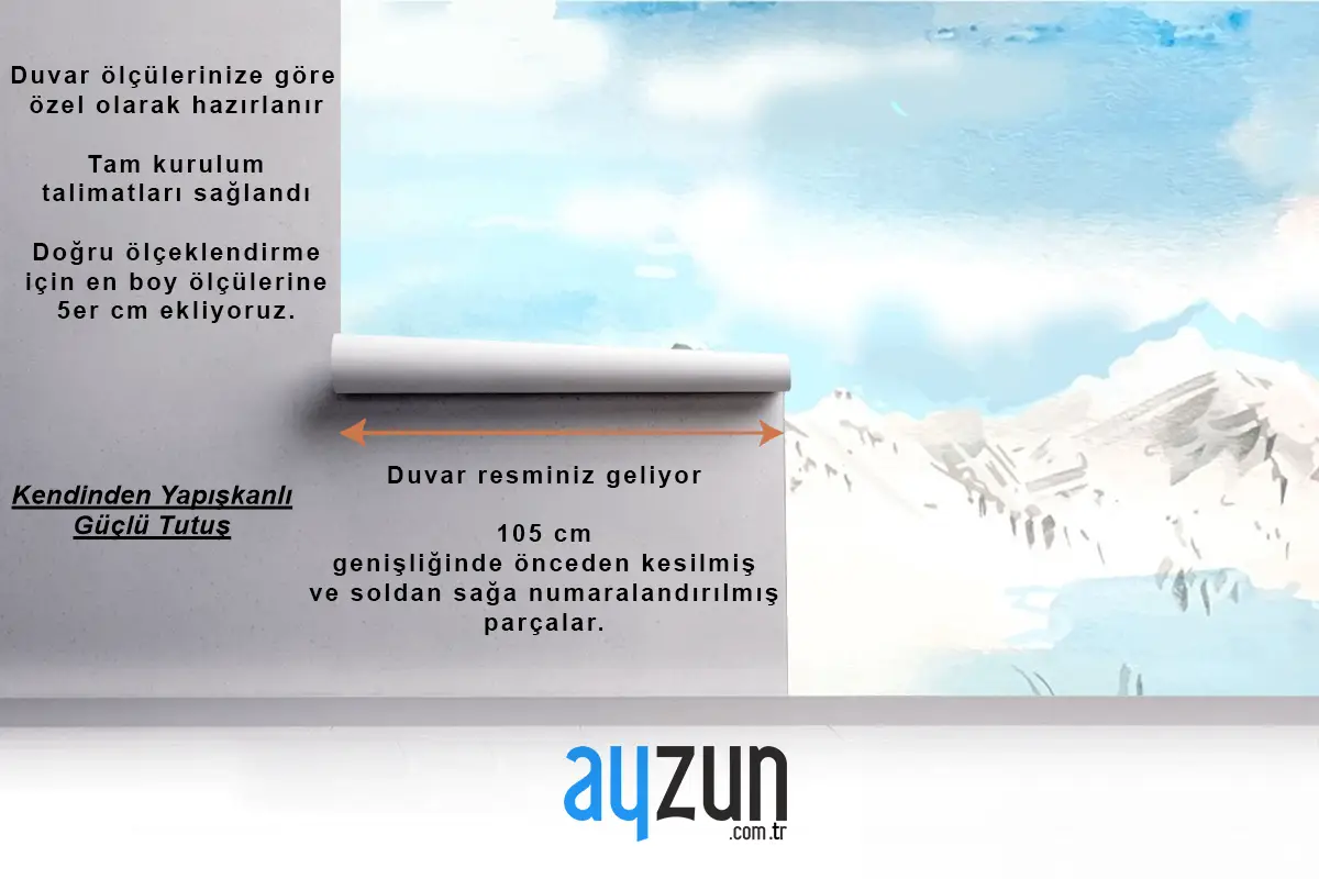 Suluboya Gündüz Dağları Arka Plan Çocuk Odası Duvar Kağıdı 