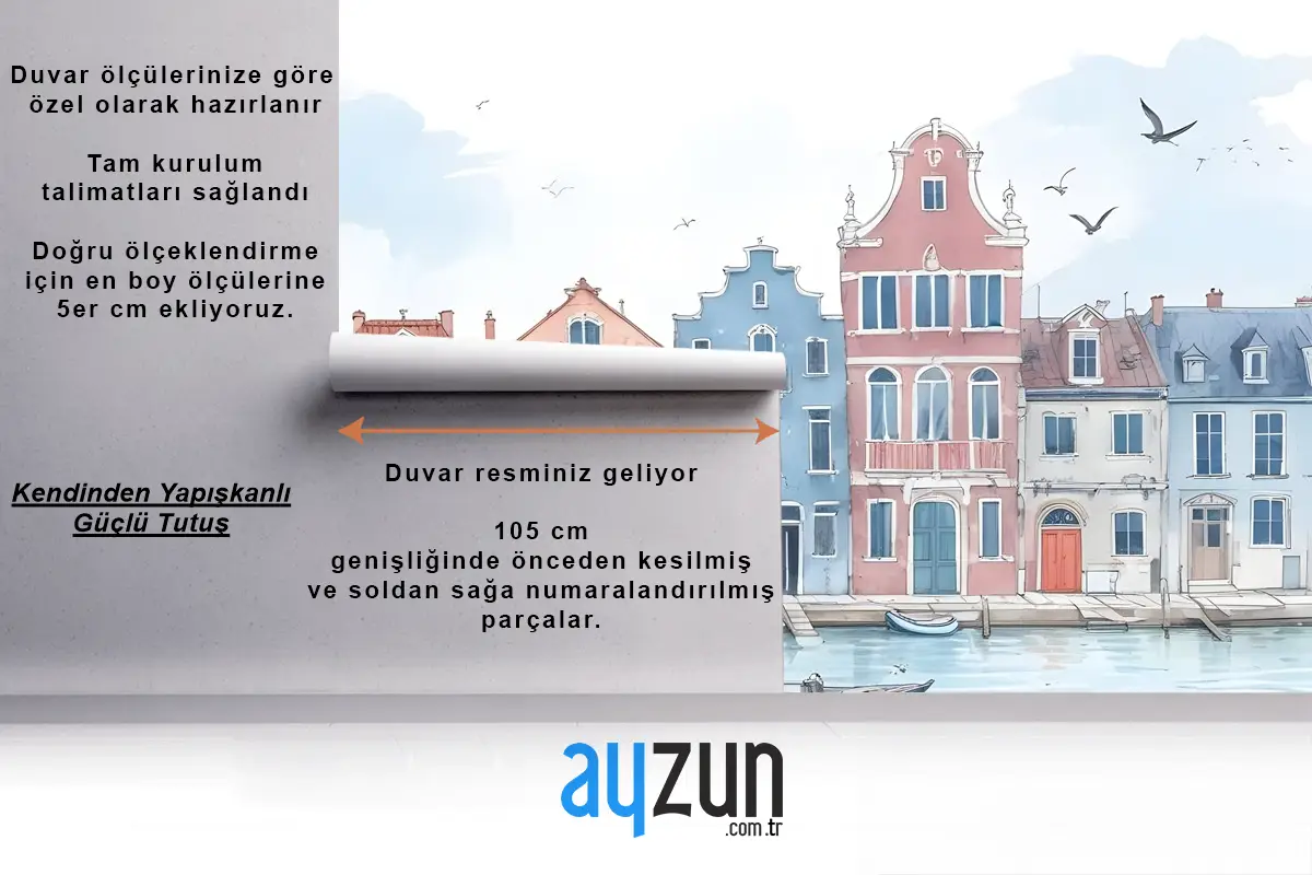 Çocuklar Için Suluboya Hollandalı Evler Çocuk Odası Duvar Kağıdı