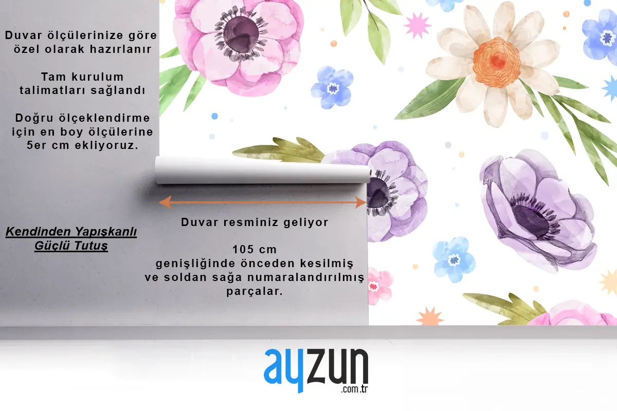 Suluboya Çiçek Mutfak Duvar Kağıdı 