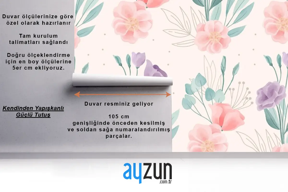 Suluboya Çiçek Motif Desenli Duvar Kağıdı 