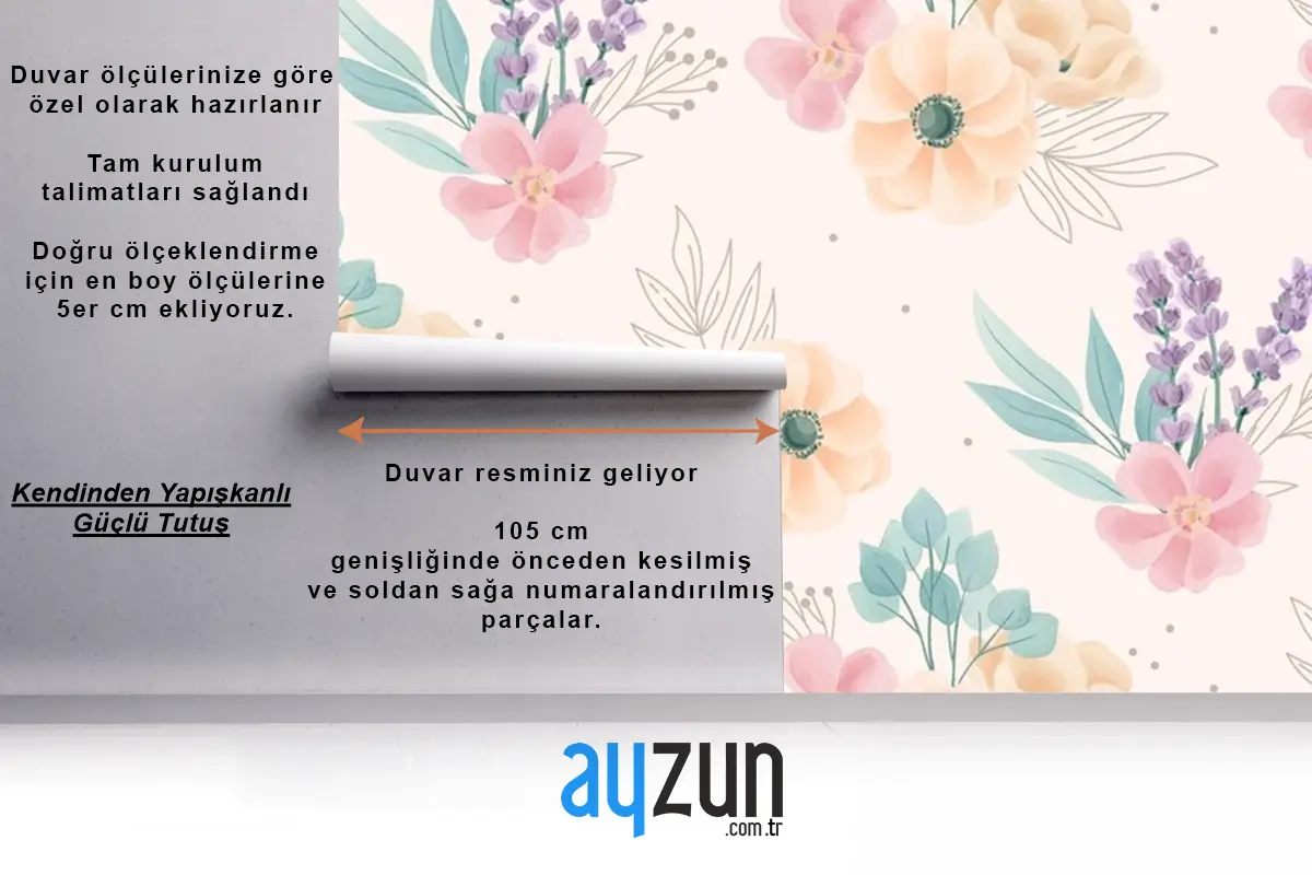 Suluboya Çiçek Süsler Desen Duvar Kağıdı 