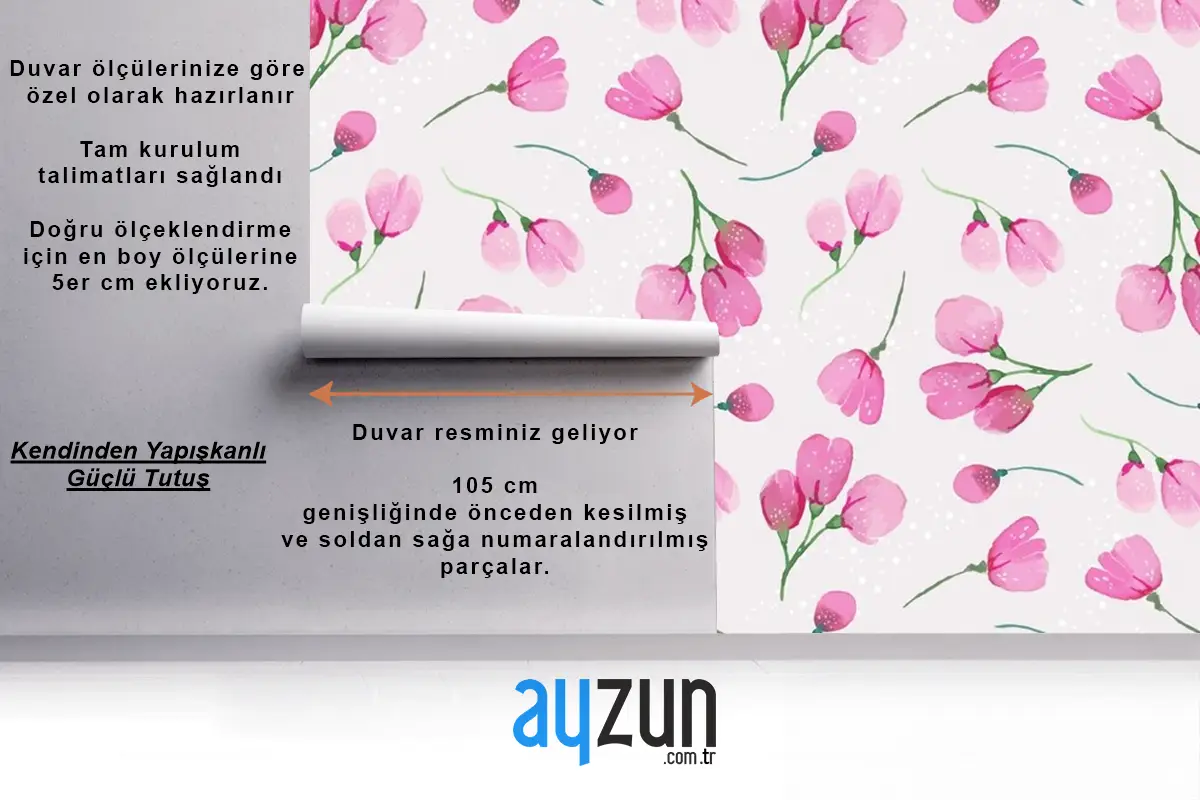 Suluboya Çiçek Desenli Tasarım Çocuk Odası Duvar Kağıdı 