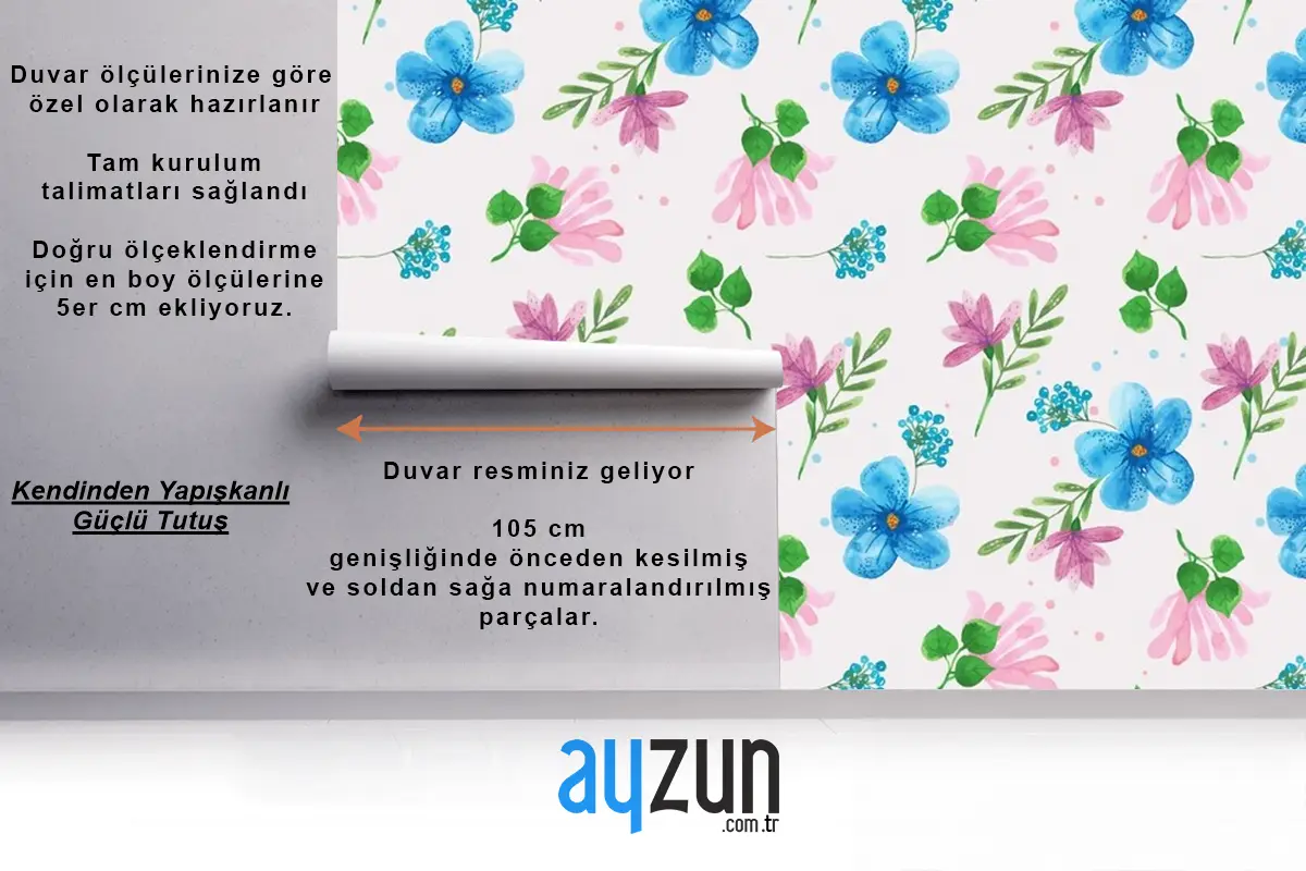Suluboya Çiçek Desenli Tasarım Duvar Kağıdı 
