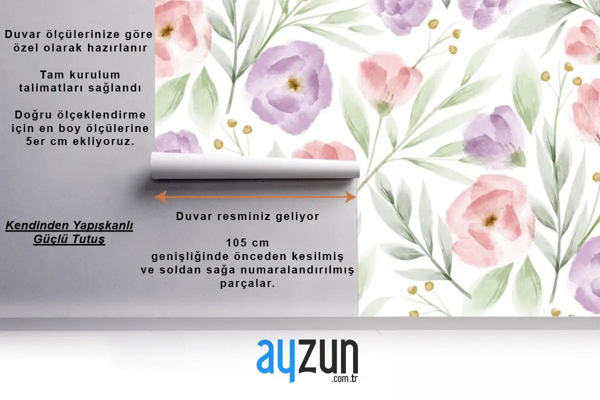 Suluboya Çiçek Desenli Duvar Kağıdı 