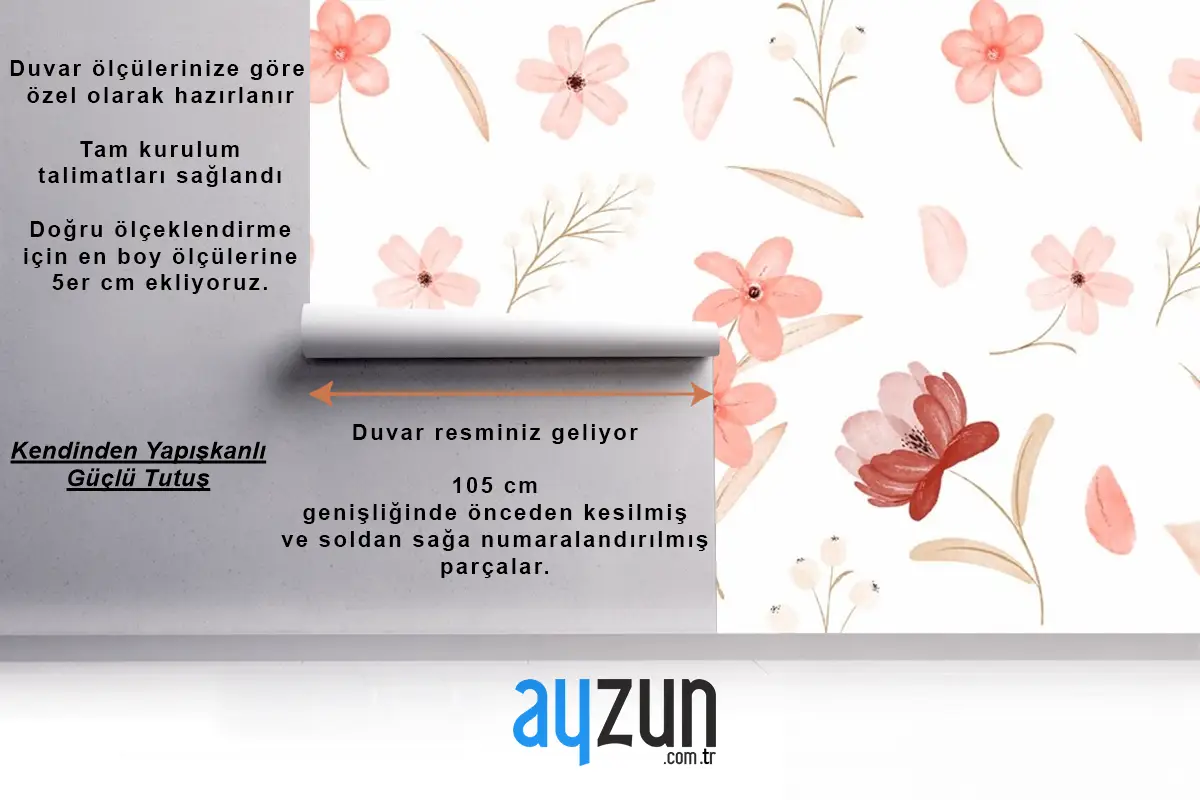 Suluboya Çiçek Desenli Duvar Kağıdı 