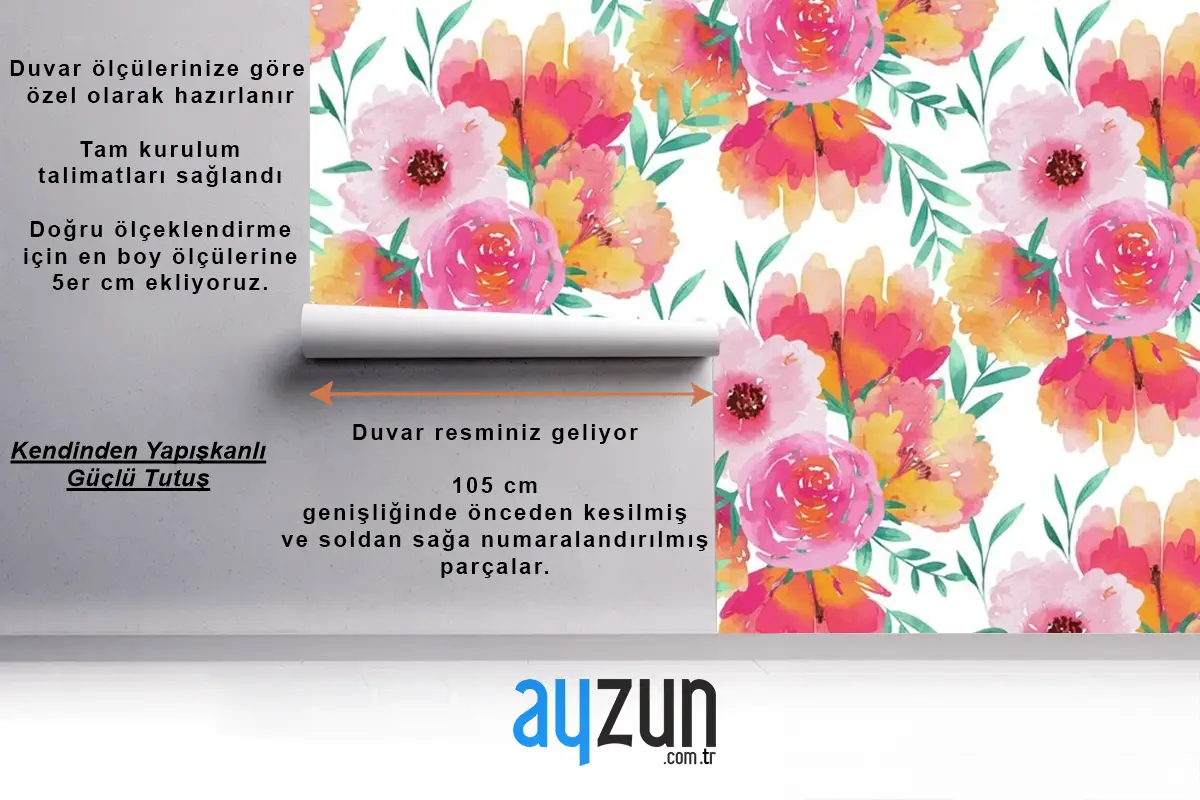 Suluboya Çiçek Dikişsiz Desen Şablonu Duvar Kağıdı