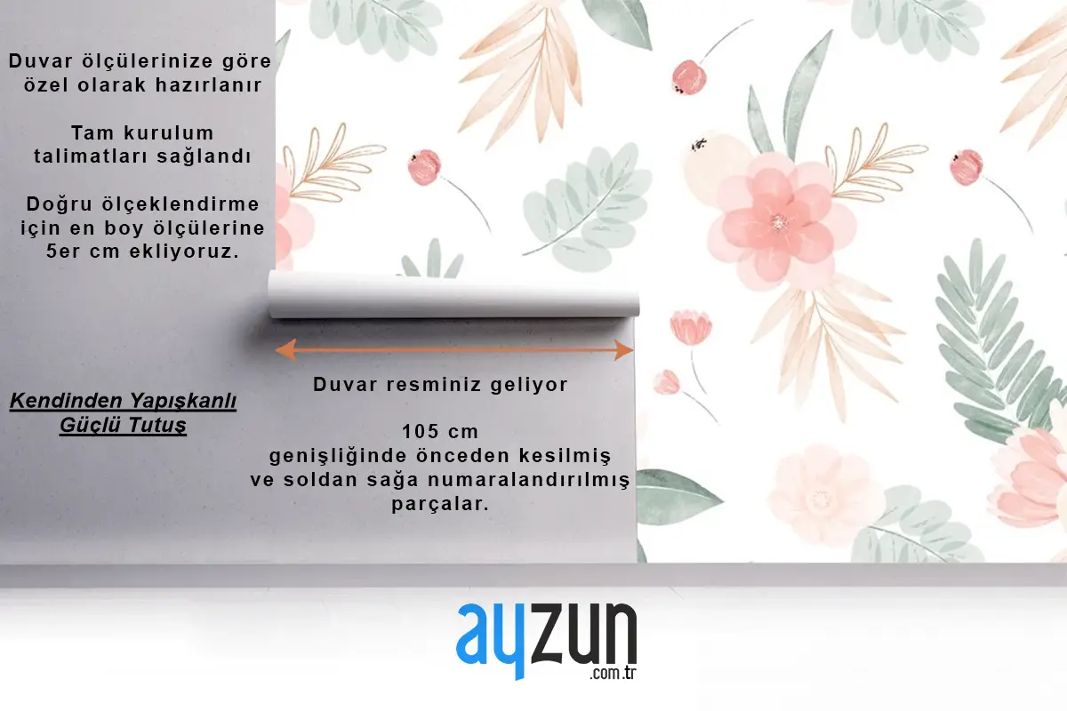 Suluboya Çiçek Çizim Arka Plan Çocuk Odası Duvar Kağıdı