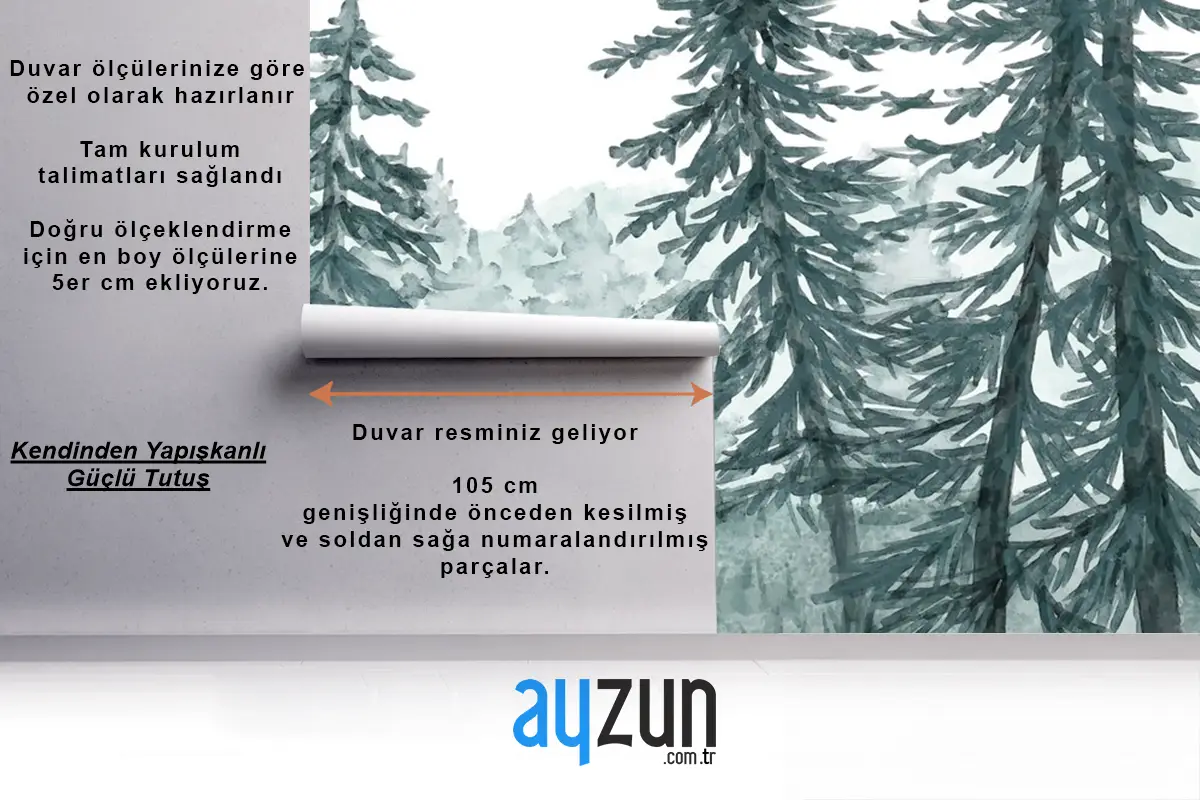 Suluboya Orman Manzarası Yemek Odası Duvar Kağıdı 