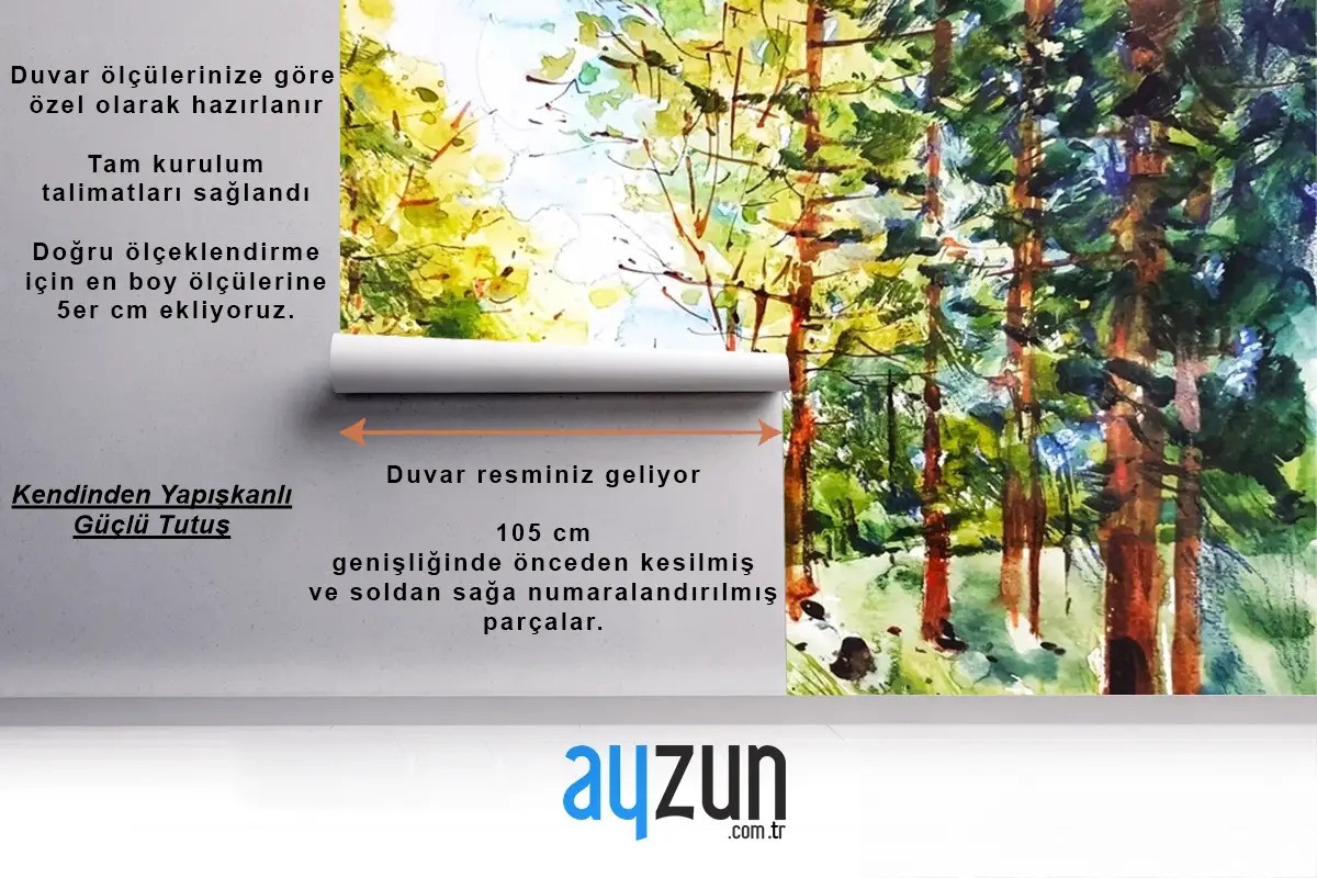 Suluboya Orman Manzarası Yemek Odası Duvar Kağıdı