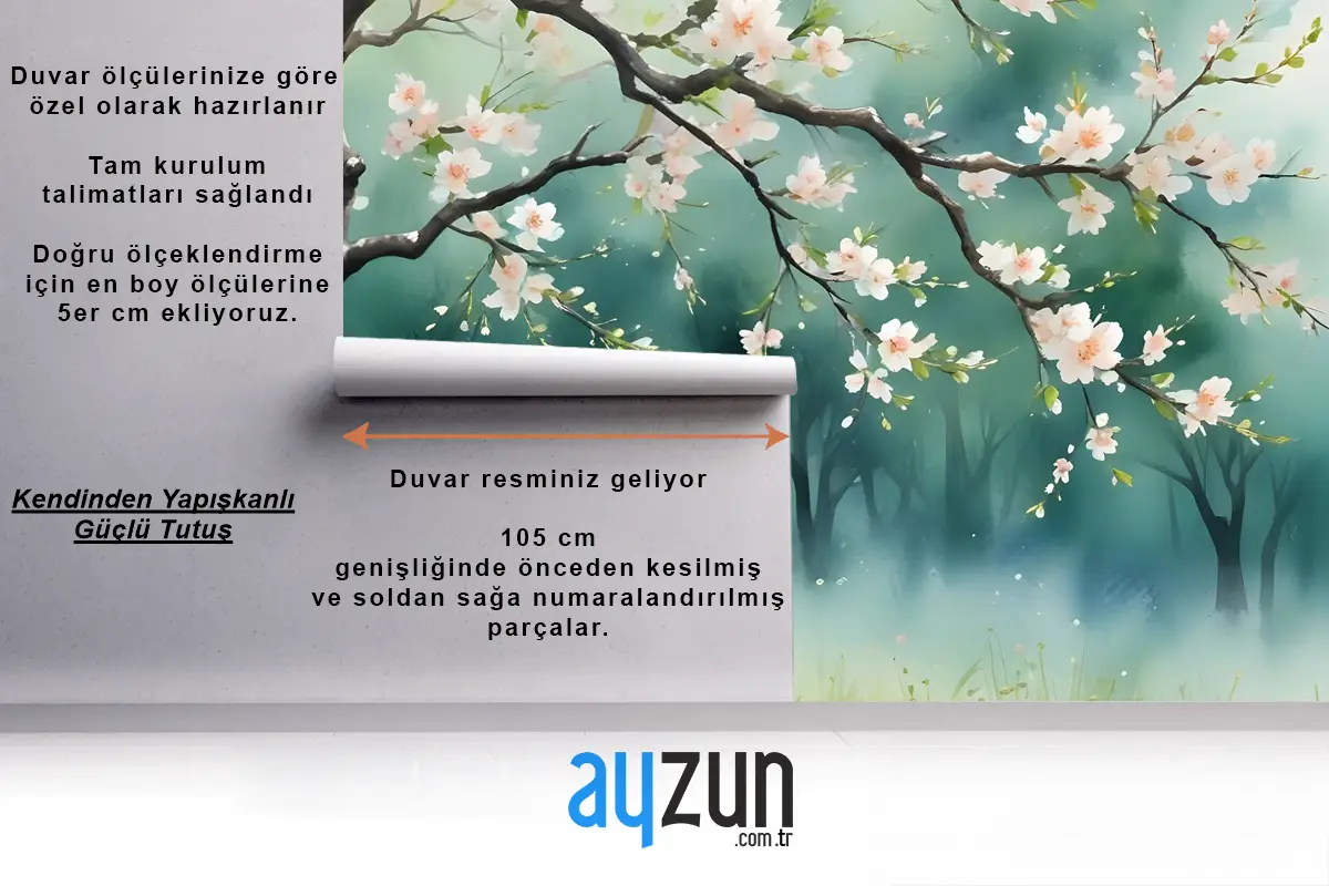 Şeftali Çiçeği Duvar Kağıdı  Ile Suluboya Ormanı