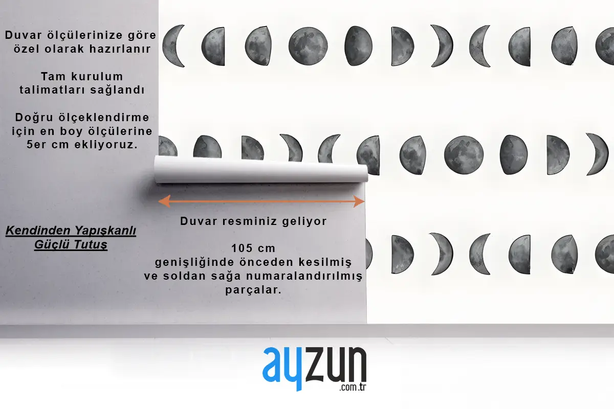Suluboya Dolunay Hilal Desen Yatak Odası Duvar Kağıdı
