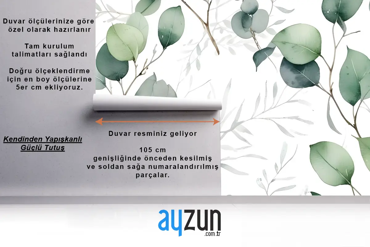 Suluboya Yeşil Okaliptüs Yaprağı Duvar Kağıdı