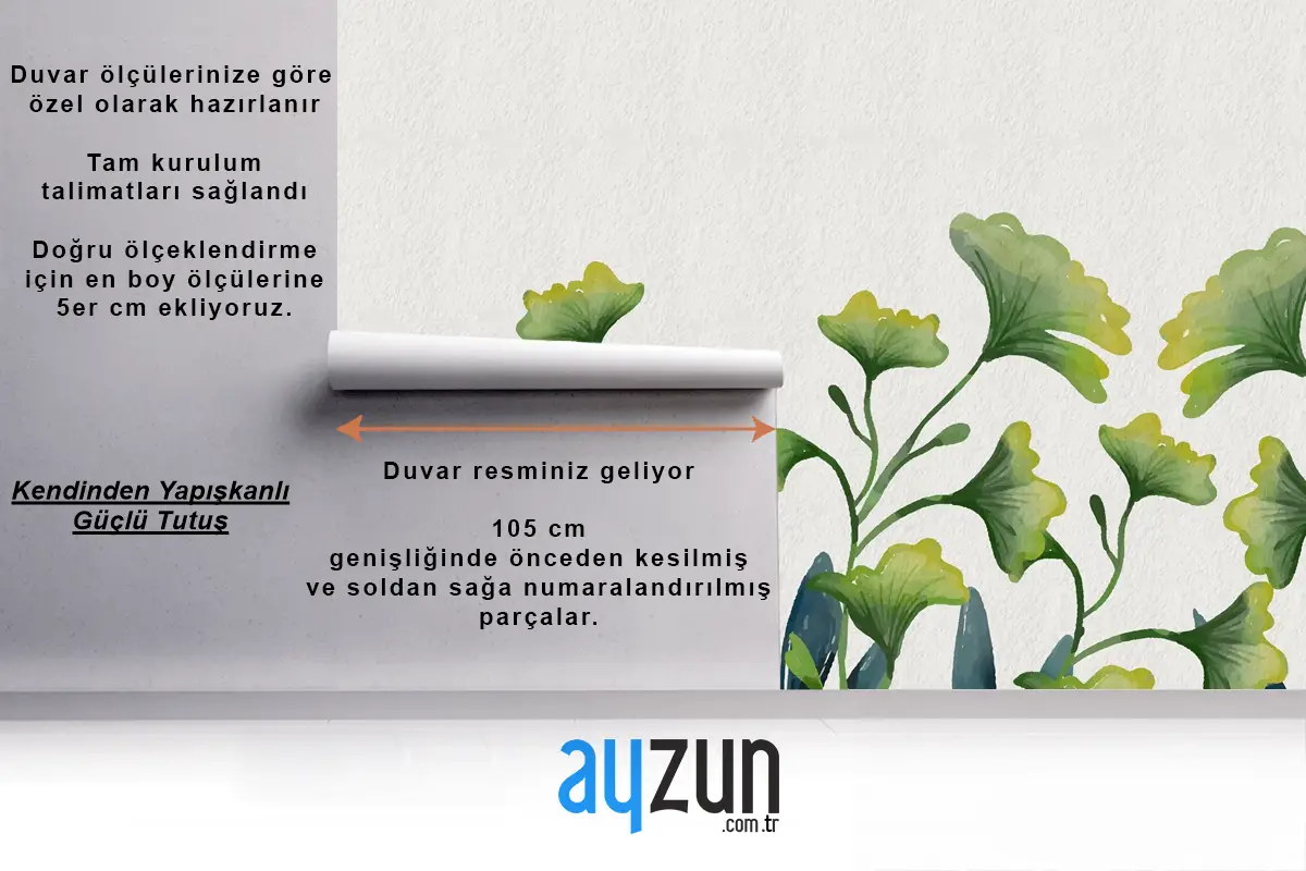 Suluboya Yeşil Yapraklar Mutfak Duvar Kağıdı