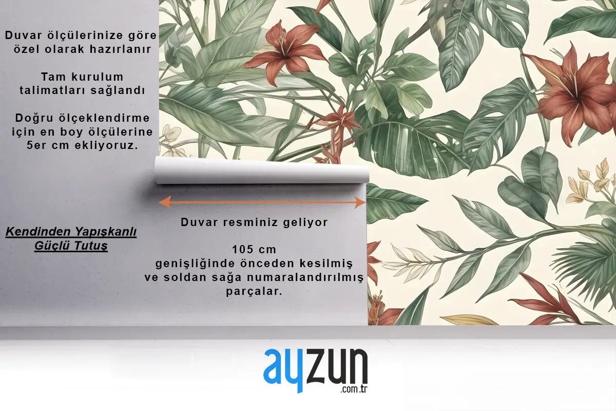 Suluboya Yeşil Tropikal Yapraklar Duvar Kağıdı