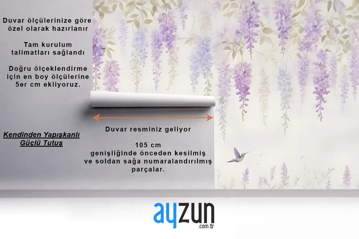 Sinek Kuşları Duvar Kağıdı  Ile Suluboya Asılı Wisteria Çiçekleri