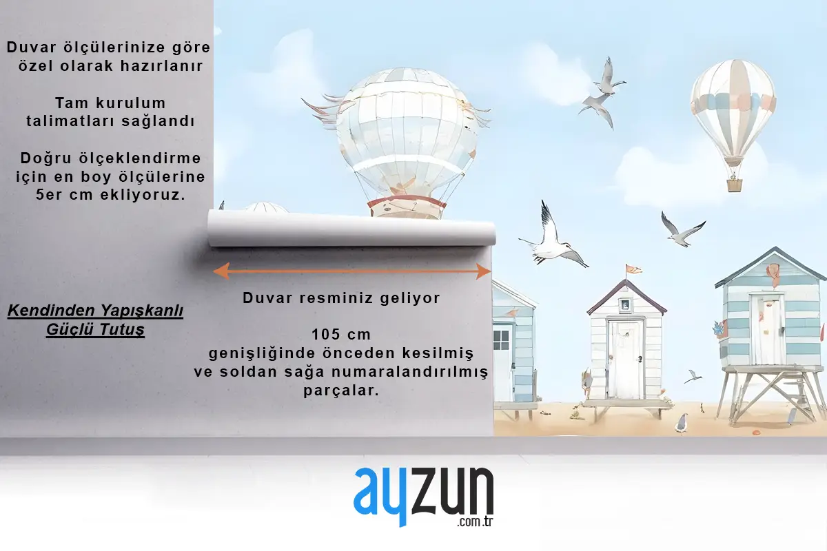 Sıcak Hava Balonlu Suluboya Çocuk Plaj Evi