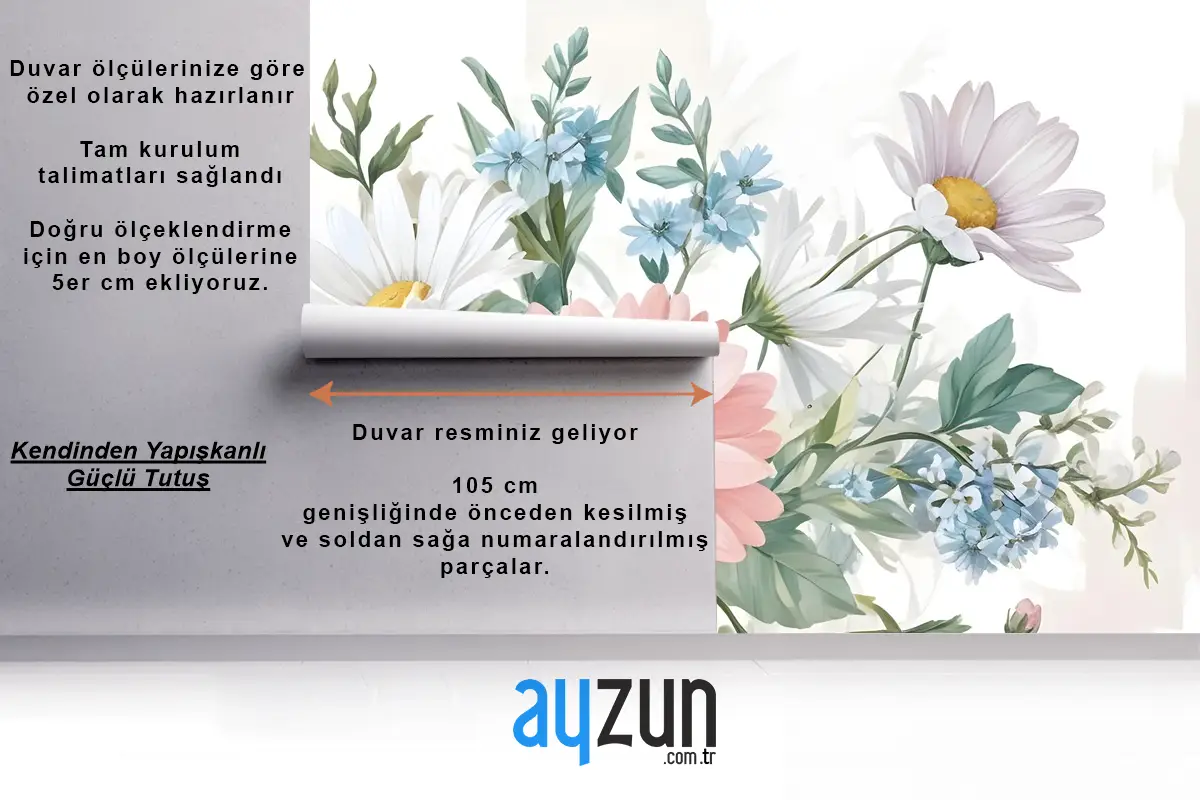 Suluboya Büyük Çiçek Buketi Duvar Kağıdı 