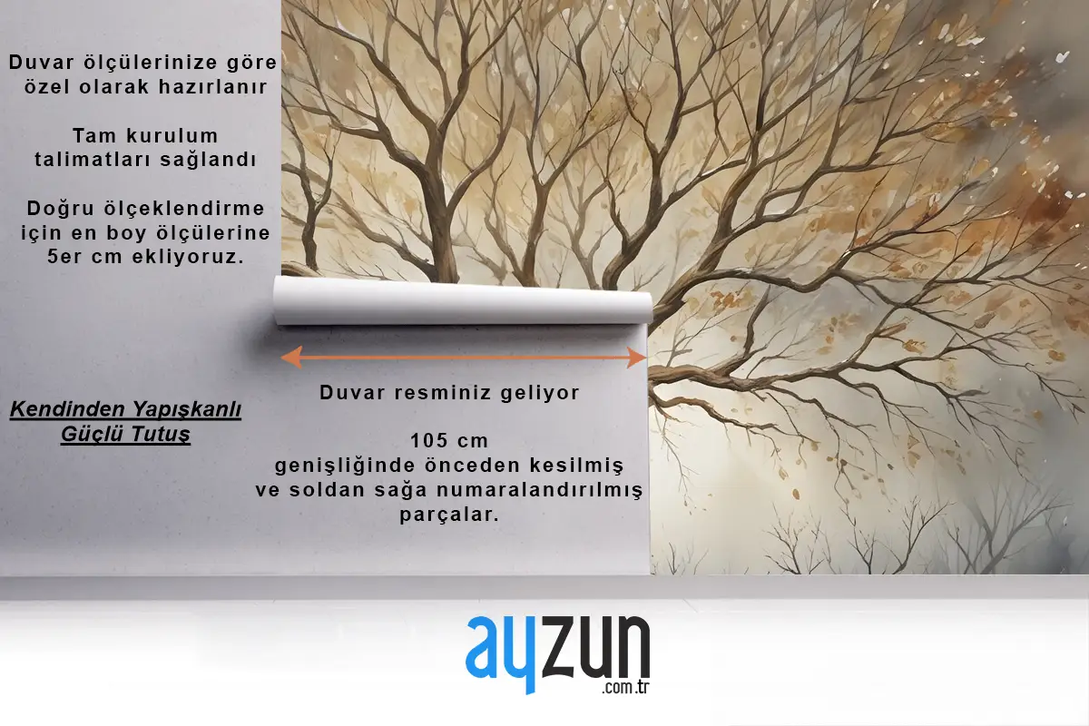 Suluboya Yapraksız Sonbahar Ağaçları Duvar Kağıdı