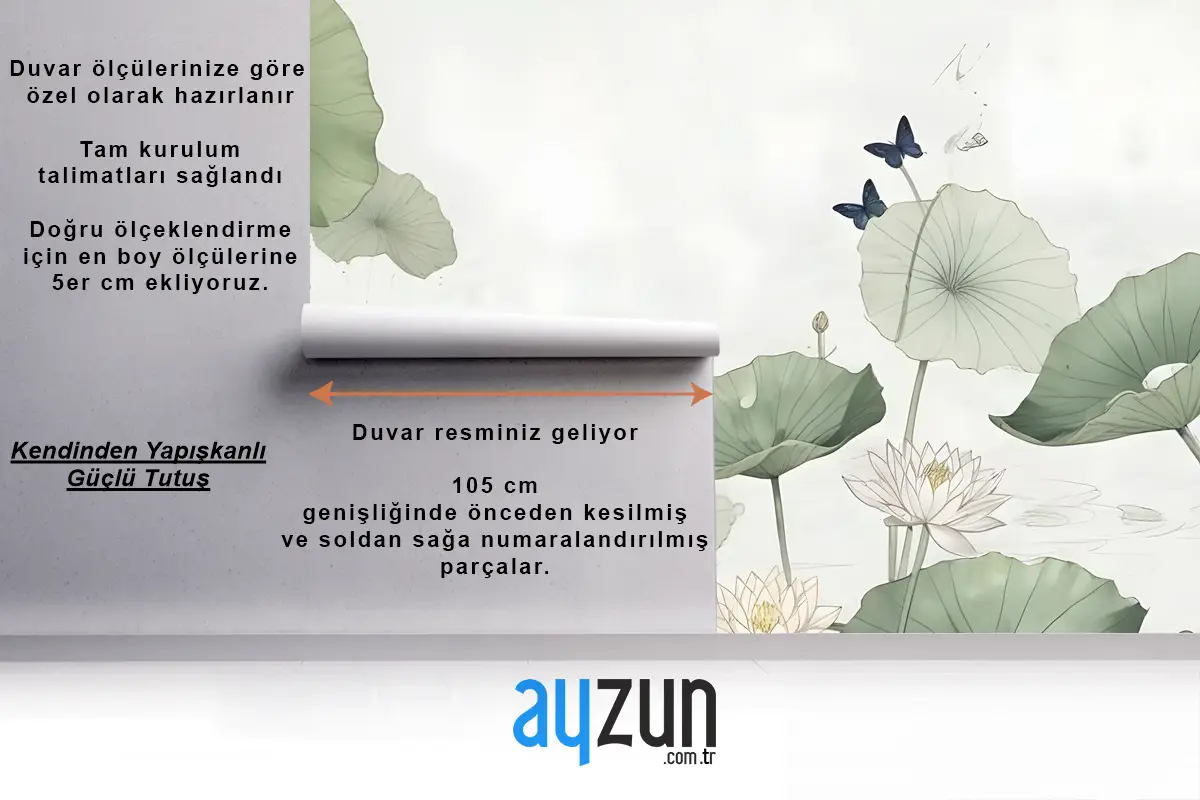 Suluboya Lotus Çiçeği Ve Kelebekler Duvar Kağıdı