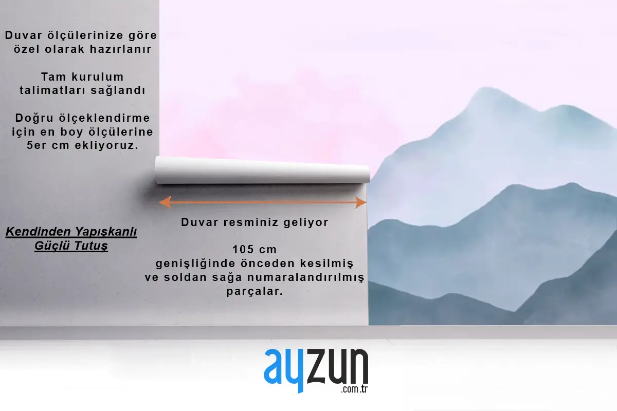 Pembe Gökyüzü Çocuk Odası Duvar Kağıdı  Ile Suluboya Dağlar Arka Plan