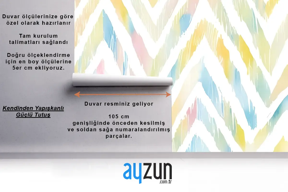 Suluboya Çok Renkli Chevron Ikat Tasarım Sanat Duvar Kağıdı 